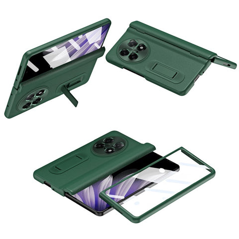 For Oppo Find N5 5G Case with Tempered Glass Film Kickstand PC  + PU Leather Folding Phone Cover