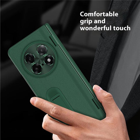 For Oppo Find N5 5G Case with Tempered Glass Film Kickstand PC  + PU Leather Folding Phone Cover