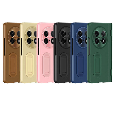 For Oppo Find N5 5G Case with Tempered Glass Film Kickstand PC  + PU Leather Folding Phone Cover