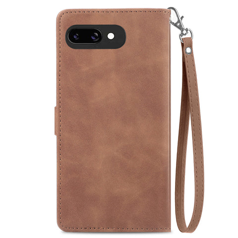 For Google Pixel 9a Zipper Wallet Case with Strap Flower Imprint PU Leather Phone Cover