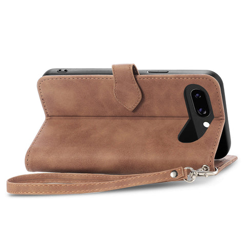 For Google Pixel 9a Zipper Wallet Case with Strap Flower Imprint PU Leather Phone Cover