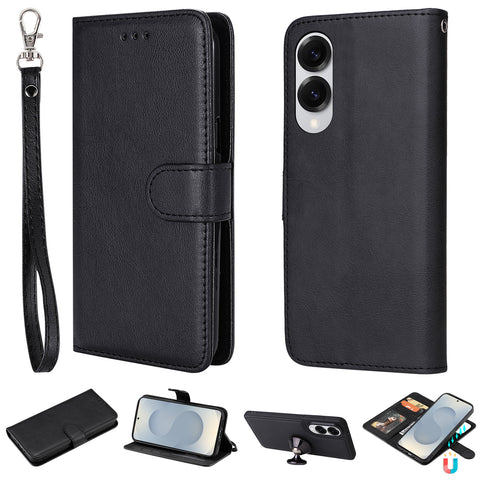 For Samsung Galaxy S25 Edge Case 2 in 1 Detachable Magnetic Leather Wallet Mobile Cover with Strap