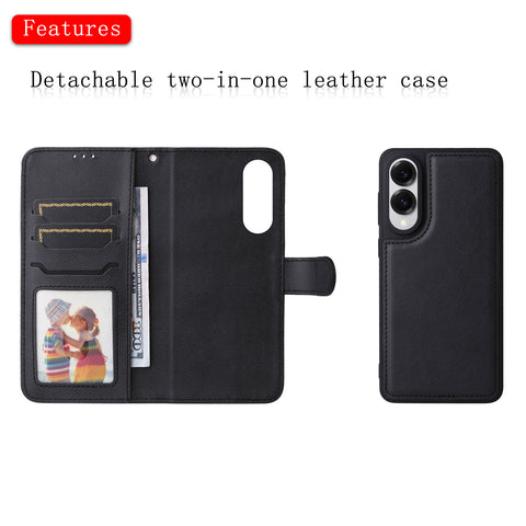 For Samsung Galaxy S25 Edge Case 2 in 1 Detachable Magnetic Leather Wallet Mobile Cover with Strap