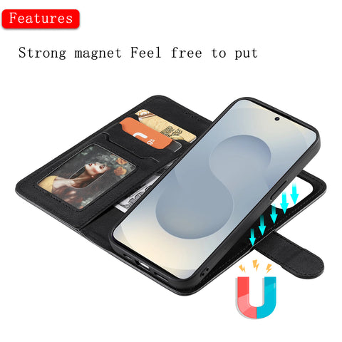 For Samsung Galaxy S25 Edge Case 2 in 1 Detachable Magnetic Leather Wallet Mobile Cover with Strap