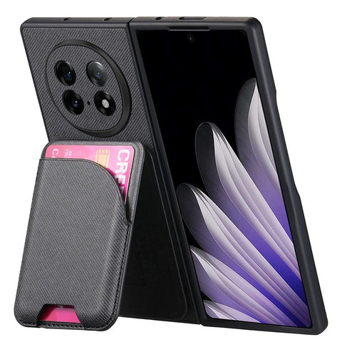 For Oppo Find N5 5G Magnetic Case Kickstand Denim Texture Leather Back Cover with Detachable Card Bag