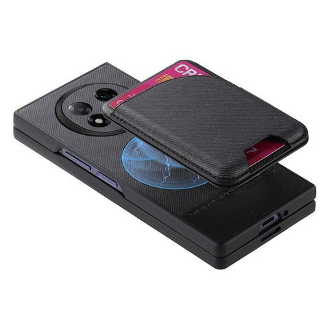 For Oppo Find N5 5G Magnetic Case Kickstand Denim Texture Leather Back Cover with Detachable Card Bag