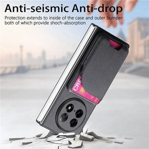 For Oppo Find N5 5G Magnetic Case Kickstand Denim Texture Leather Back Cover with Detachable Card Bag