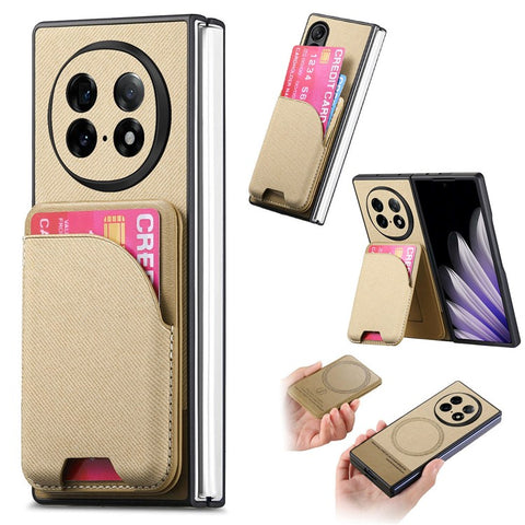For Oppo Find N5 5G Magnetic Case Kickstand Denim Texture Leather Back Cover with Detachable Card Bag