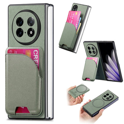 For Oppo Find N5 5G Magnetic Case Kickstand Denim Texture Leather Back Cover with Detachable Card Bag