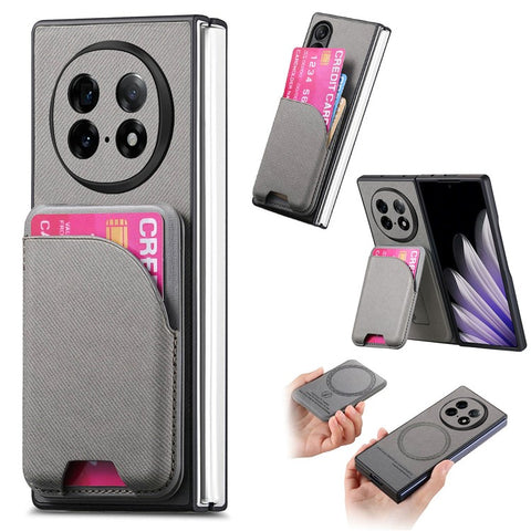 For Oppo Find N5 5G Magnetic Case Kickstand Denim Texture Leather Back Cover with Detachable Card Bag