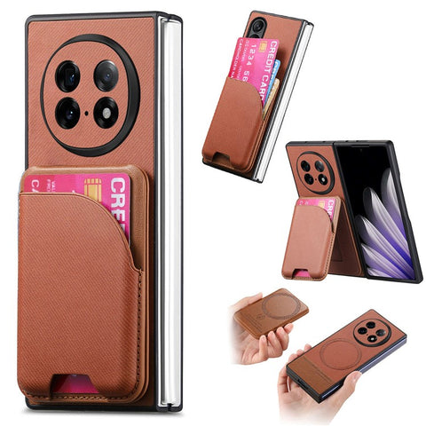 For Oppo Find N5 5G Magnetic Case Kickstand Denim Texture Leather Back Cover with Detachable Card Bag