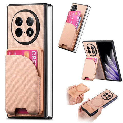 For Oppo Find N5 5G Magnetic Case Kickstand Denim Texture Leather Back Cover with Detachable Card Bag
