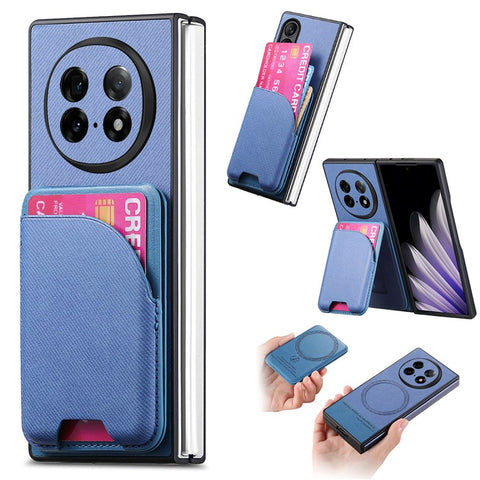 For Oppo Find N5 5G Magnetic Case Kickstand Denim Texture Leather Back Cover with Detachable Card Bag