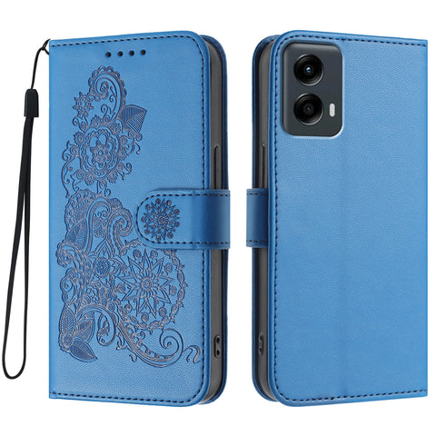 For Motorola Moto G Play 5G (2024) / Motorola Moto G 5G (2024) Phone Cases Mandala Flower Leather Wallet Mobile Cover with Strap