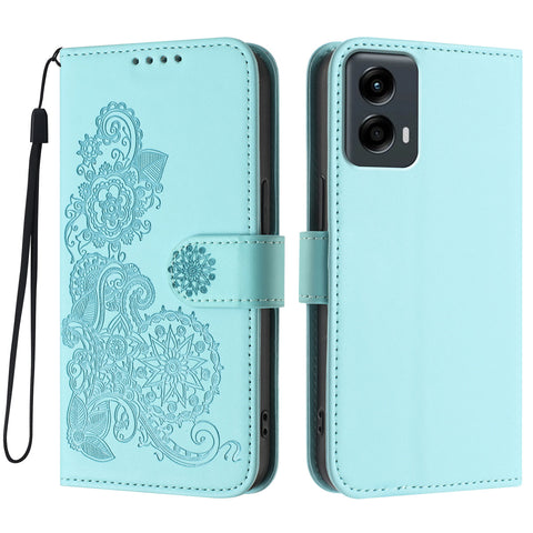 For Motorola Moto G Play 5G (2024) / Motorola Moto G 5G (2024) Phone Cases Mandala Flower Leather Wallet Mobile Cover with Strap