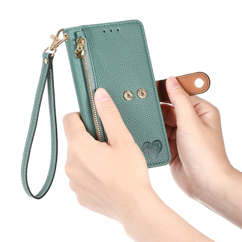 For Google Pixel 9a Case RFID Blocking Zipper Pocket Leather Wallet Phone Cover with Strap