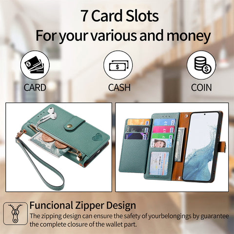 For Google Pixel 9a Case RFID Blocking Zipper Pocket Leather Wallet Phone Cover with Strap