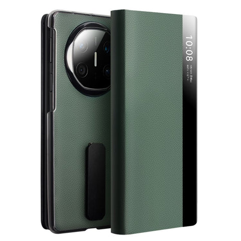 QIALINO For Huawei Mate X6 Case Genuine Cow Leather Kickstand Phone Cover with View Window