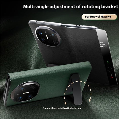 QIALINO For Huawei Mate X6 Case Genuine Cow Leather Kickstand Phone Cover with View Window