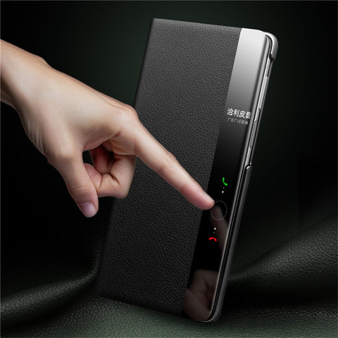 QIALINO For Huawei Mate X6 Case Genuine Cow Leather Kickstand Phone Cover with View Window