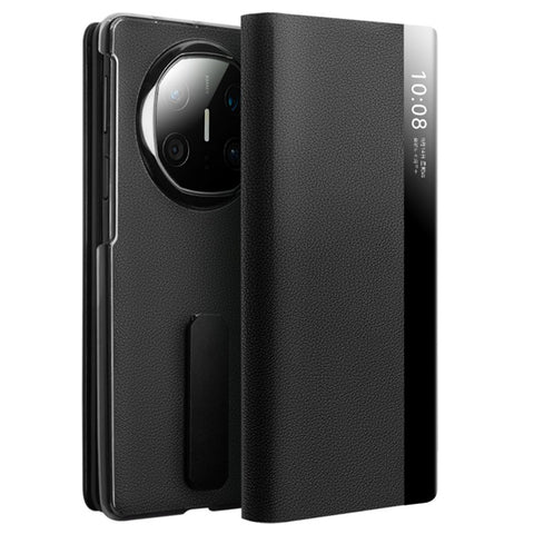 QIALINO For Huawei Mate X6 Case Genuine Cow Leather Kickstand Phone Cover with View Window