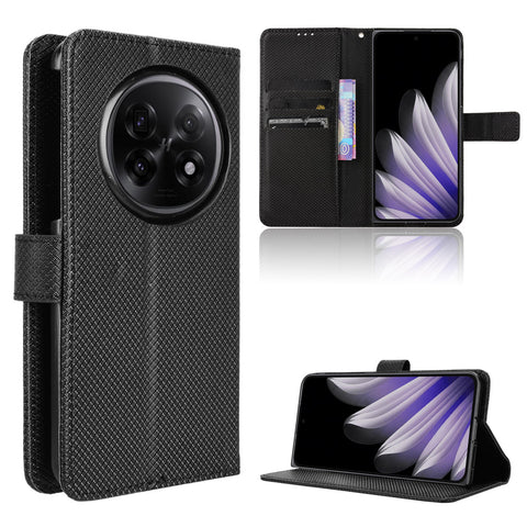 For Oppo Find N5 5G Leather Wallet Case with Strap Diamond Texture Phone Cover