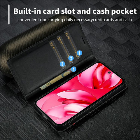 LC.IMEEKE For Google Pixel 9a Case Carbon Fiber Texture Phone Cover Stand Card Holder