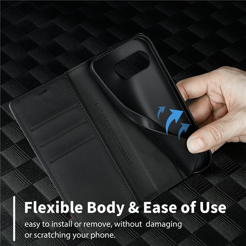 LC.IMEEKE For Google Pixel 9a Case Carbon Fiber Texture Phone Cover Stand Card Holder