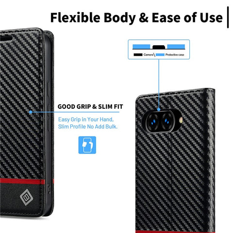 LC.IMEEKE For Google Pixel 9a Case Carbon Fiber Texture Phone Cover Stand Card Holder