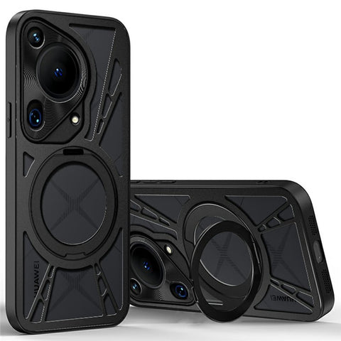 For Huawei Pura 70 Ultra Case Magnetic Kickstand Hollow Heat Dissipation Silicone + PC + Metal Bumper Phone Cover