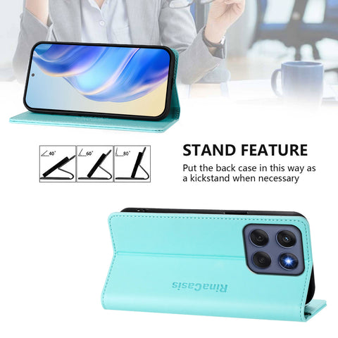 For Motorola Edge 60 5G / 60 Fusion 5G Leather Case RINACASIS RC01 Phone Cover with RFID Blocking Wallet Stand