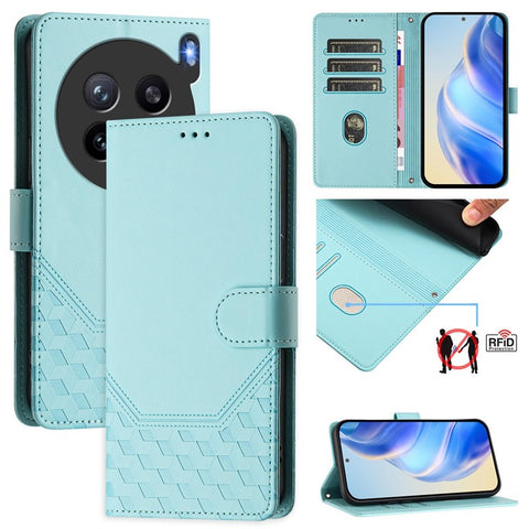 For vivo X200s 5G Case Imprinted Honeycomb RFID Blocking Leather Phone Cover with Strap