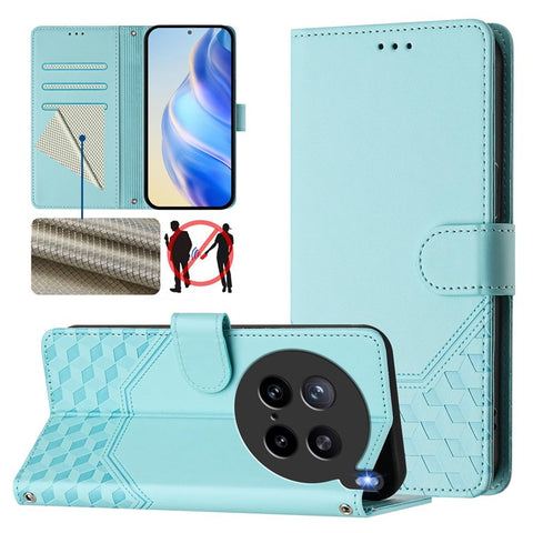 For vivo X200s 5G Case Imprinted Honeycomb RFID Blocking Leather Phone Cover with Strap