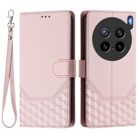 For vivo X200s 5G Case Imprinted Honeycomb RFID Blocking Leather Phone Cover with Strap