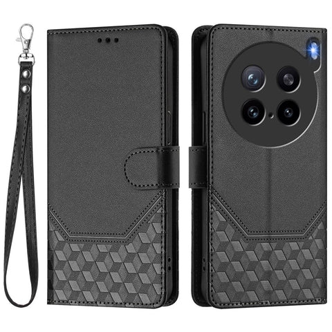 For vivo X200s 5G Case Imprinted Honeycomb RFID Blocking Leather Phone Cover with Strap