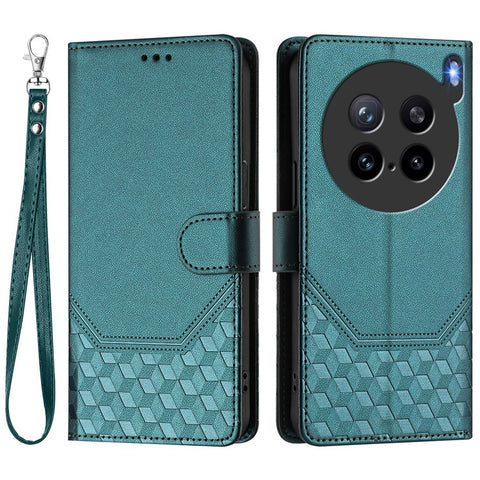 For vivo X200s 5G Case Imprinted Honeycomb RFID Blocking Leather Phone Cover with Strap
