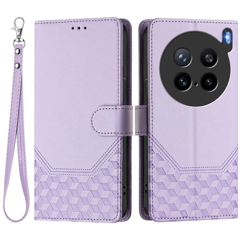 For vivo X200s 5G Case Imprinted Honeycomb RFID Blocking Leather Phone Cover with Strap