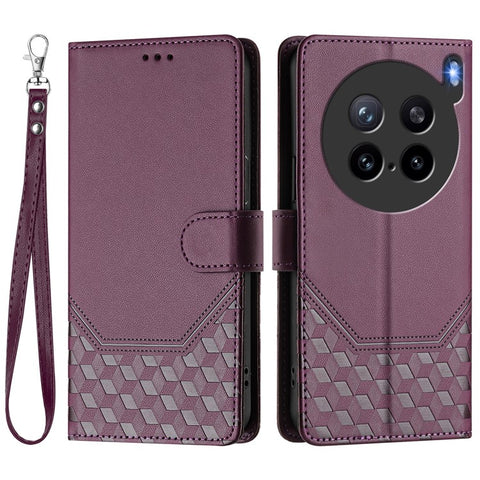 For vivo X200s 5G Case Imprinted Honeycomb RFID Blocking Leather Phone Cover with Strap