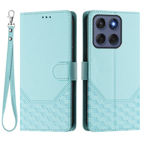 For Motorola Edge 60 5G / 60 Fusion 5G Case Imprinted Honeycomb RFID Blocking Leather Phone Cover with Strap
