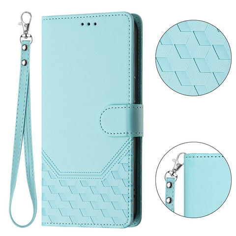 For Motorola Edge 60 5G / 60 Fusion 5G Case Imprinted Honeycomb RFID Blocking Leather Phone Cover with Strap