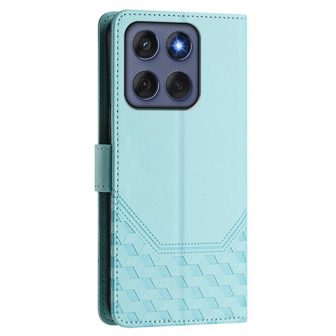 For Motorola Edge 60 5G / 60 Fusion 5G Case Imprinted Honeycomb RFID Blocking Leather Phone Cover with Strap