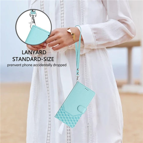 For Motorola Edge 60 5G / 60 Fusion 5G Case Imprinted Honeycomb RFID Blocking Leather Phone Cover with Strap