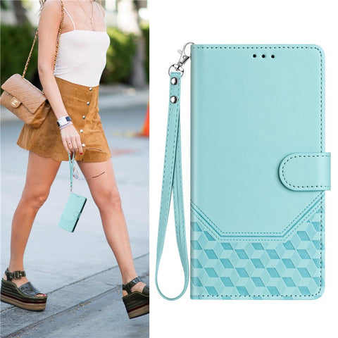 For Motorola Edge 60 5G / 60 Fusion 5G Case Imprinted Honeycomb RFID Blocking Leather Phone Cover with Strap
