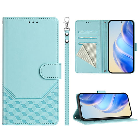 For Motorola Edge 60 5G / 60 Fusion 5G Case Imprinted Honeycomb RFID Blocking Leather Phone Cover with Strap