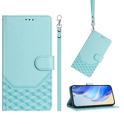 For Motorola Edge 60 5G / 60 Fusion 5G Case Imprinted Honeycomb RFID Blocking Leather Phone Cover with Strap