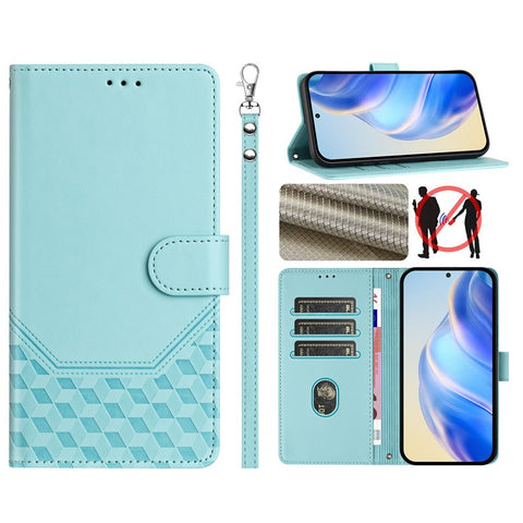For Motorola Edge 60 5G / 60 Fusion 5G Case Imprinted Honeycomb RFID Blocking Leather Phone Cover with Strap