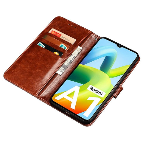IDEWEI for Xiaomi Redmi A1 4G / A2 4G Full Protection Phone Case Foldable Stand Crazy Horse Textured Cell Phone Cover with Wallet