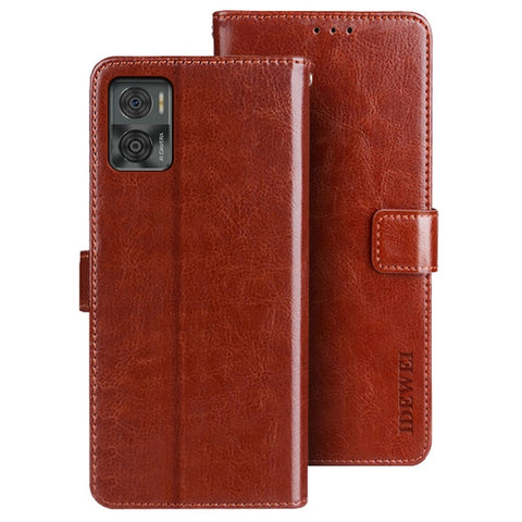IDEWEI PU Leather Phone Case for Motorola Moto E22 4G / E22i 4G, Magnetic Closure Crazy Horse Textured Flip Wallet Cover Stand