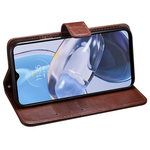 IDEWEI PU Leather Phone Case for Motorola Moto E22 4G / E22i 4G, Magnetic Closure Crazy Horse Textured Flip Wallet Cover Stand