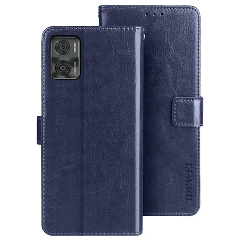 IDEWEI PU Leather Phone Case for Motorola Moto E22 4G / E22i 4G, Magnetic Closure Crazy Horse Textured Flip Wallet Cover Stand